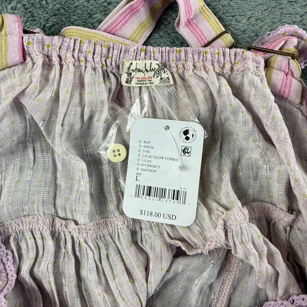 Free People Full Bloom Lilac Glow Combo Harem Jumpsuit Wide Leg Boho L NEW - Picture 6 of 10